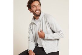 大人っぽい着こなしが叶う、フードなしのスウェット生地ジャケット